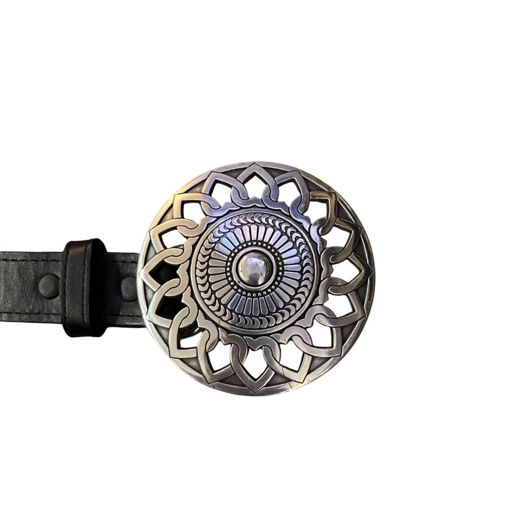 Black Faux Leather Concho Belt Womens 4/6? Boho Southwest Silver Tone Used Y2K - Picture 8 of 16